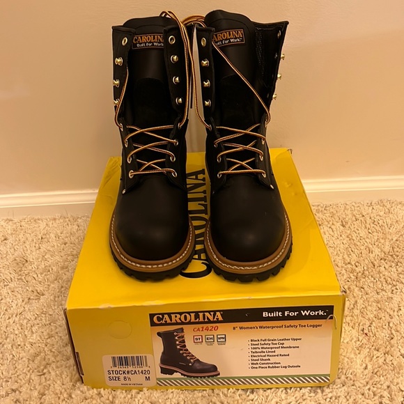 Carolina Shoes - NEW, NEVER WORN. Women’s Carolina logger boots - steel toe. Waterproof.